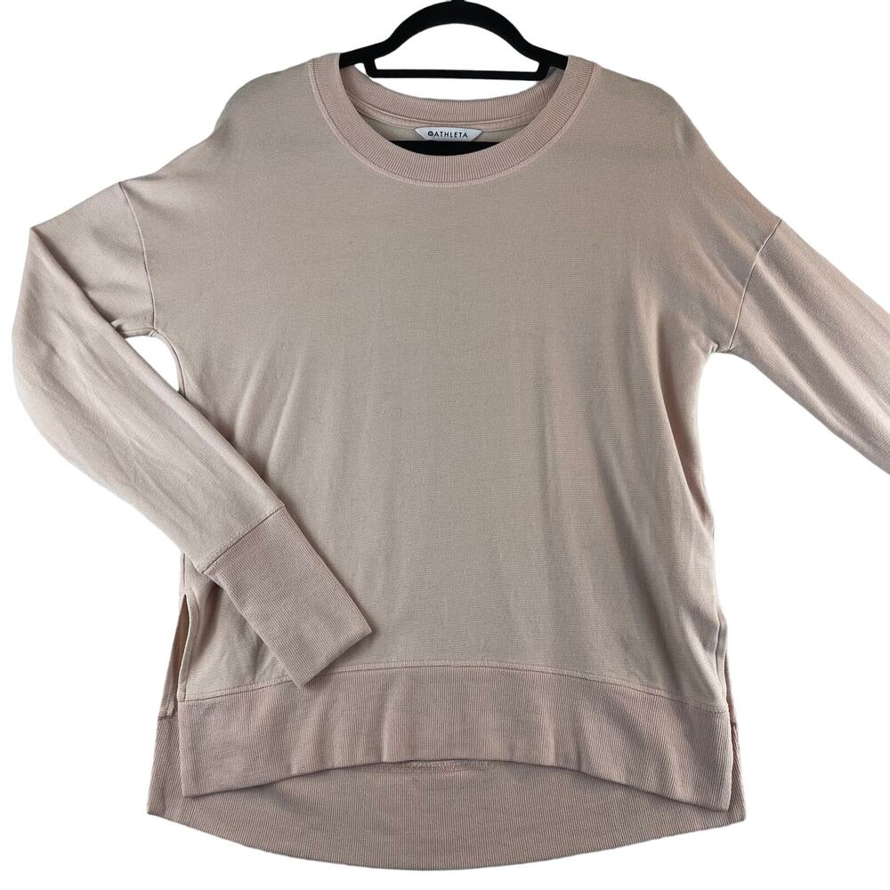 Athleta Coaster Luxe Soft Pullover Long Sleeve Sweatshirt Thumbhole Pink Sz XS
